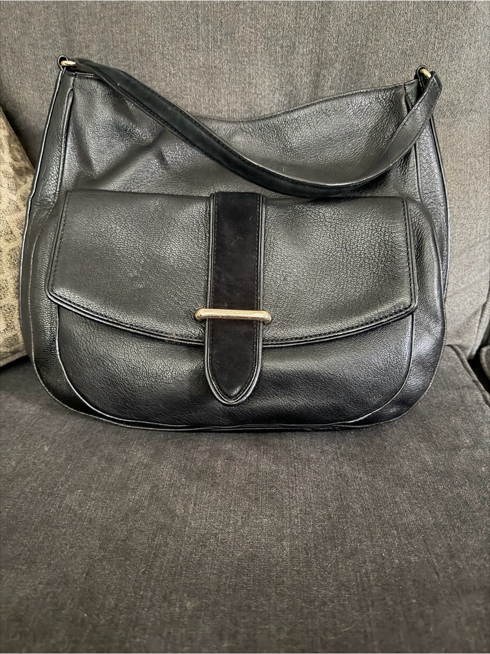 Kate Spade Black Leather Shoulder Bag with Front Flap